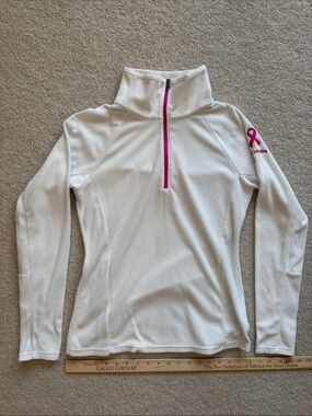 Columbia White Fleece Quarter-Zip Top with Pink Accents
